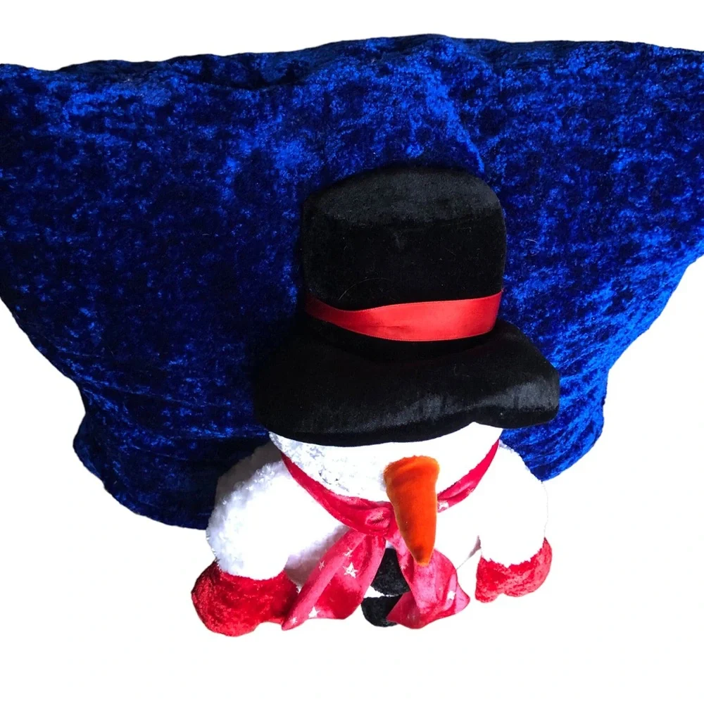VTG Christmas Chenille Throw Pillow 3D Snowman Top Hat Holiday Winter Kitschy